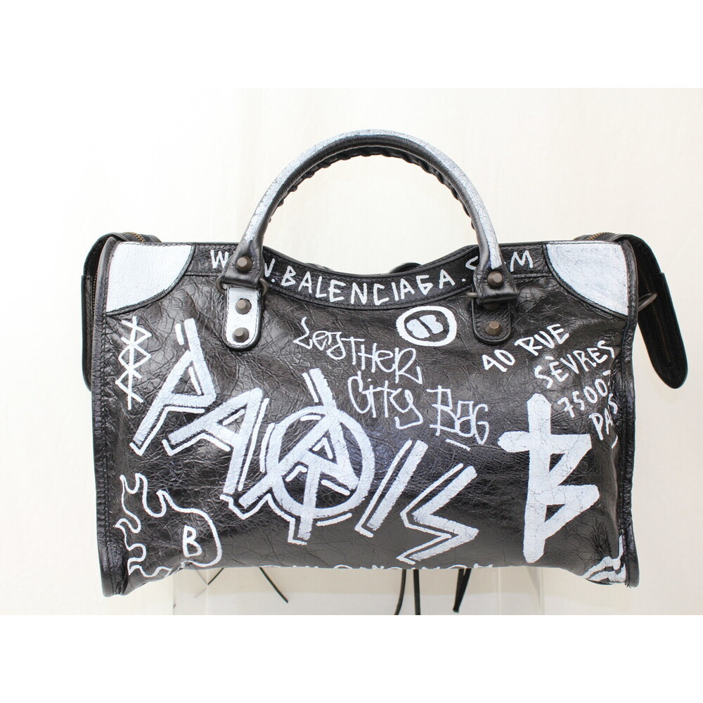 BALENCIAGA Graffiti City Handbag Shoulder Bag Black Paint - Picture 4 of 6